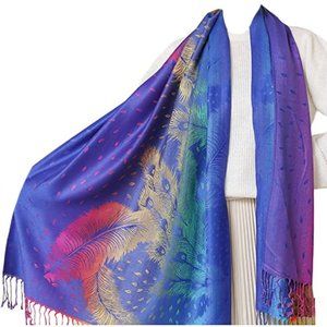 Rainbow colored Royal Blue scarves for women Light Weight shawls Long Stole Wrap